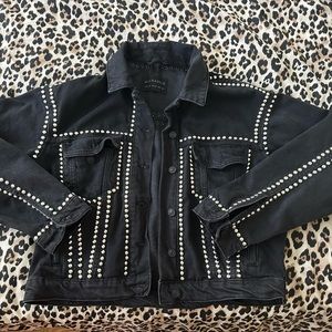 All Saints Bella Studded jean jacket black size 6 VGC